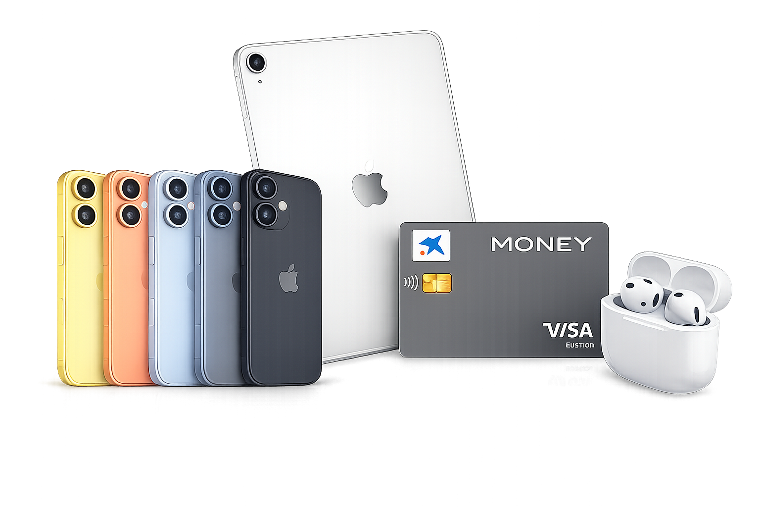 Smartphones, tablet, tarjeta prepago y auriculares